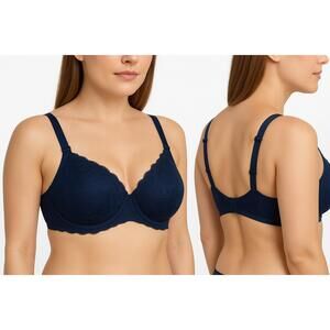 NWT Bali Bra Womens 34DD Navy Blue Lace Underwire Adjustable Straps Elegant Ling